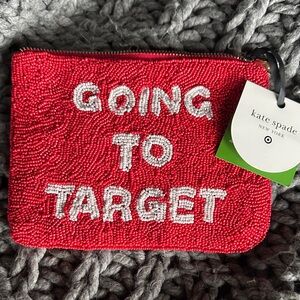 Kate Spade Red Beaded Clutch with White Text NWT